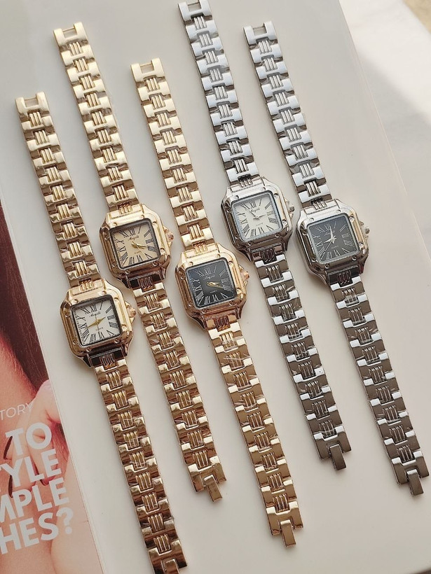 ساعت صفحه مربع طرح کارتیه با بک استیل برند Aqoili